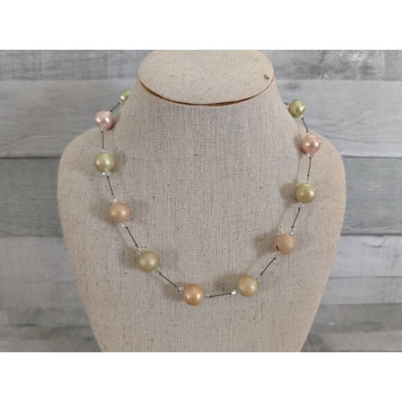Pastel Pearl Beaded Necklace With Adjustable Chain & Sterling Lobster Clasp - Picture 2 of 6